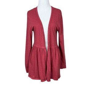 T.La Anthropologie Cardigan‎ Womens Medium Pink Knit Open Pleated Ruffle Sweater